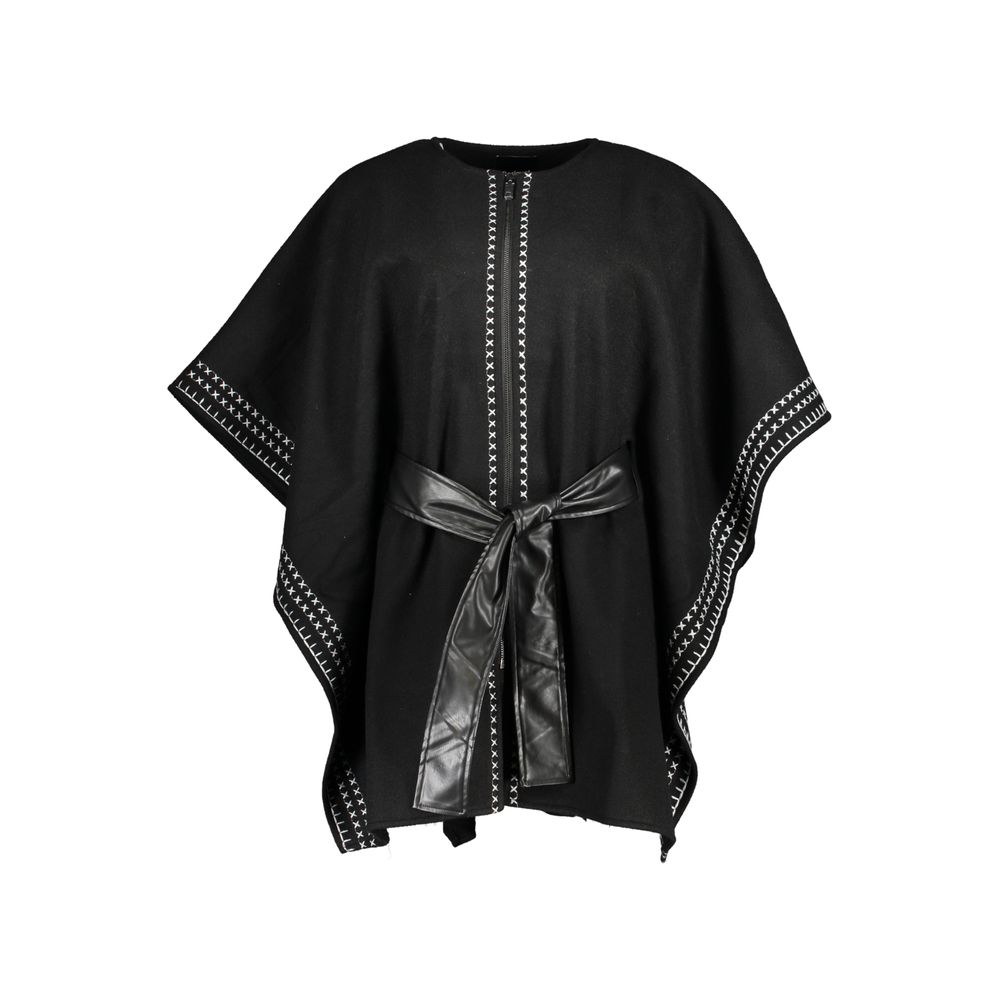 Chic Crew Neck Poncho with Contrast Details