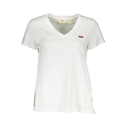 Chic White V-Neck Logo Tee