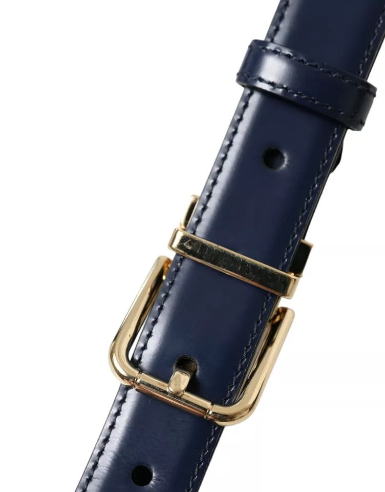 Blue Leather Gold Metal Buckle Men Belt