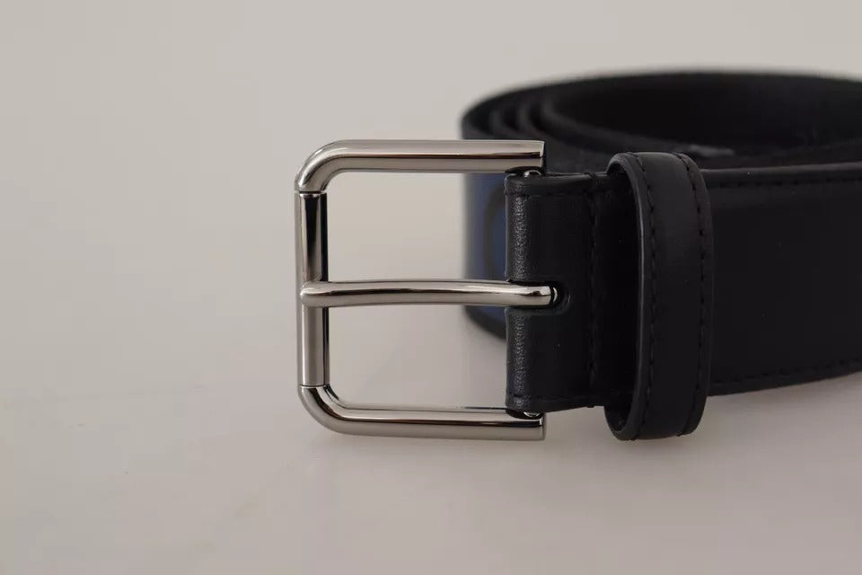 Blue Black Logo Print Silver Buckle Belt