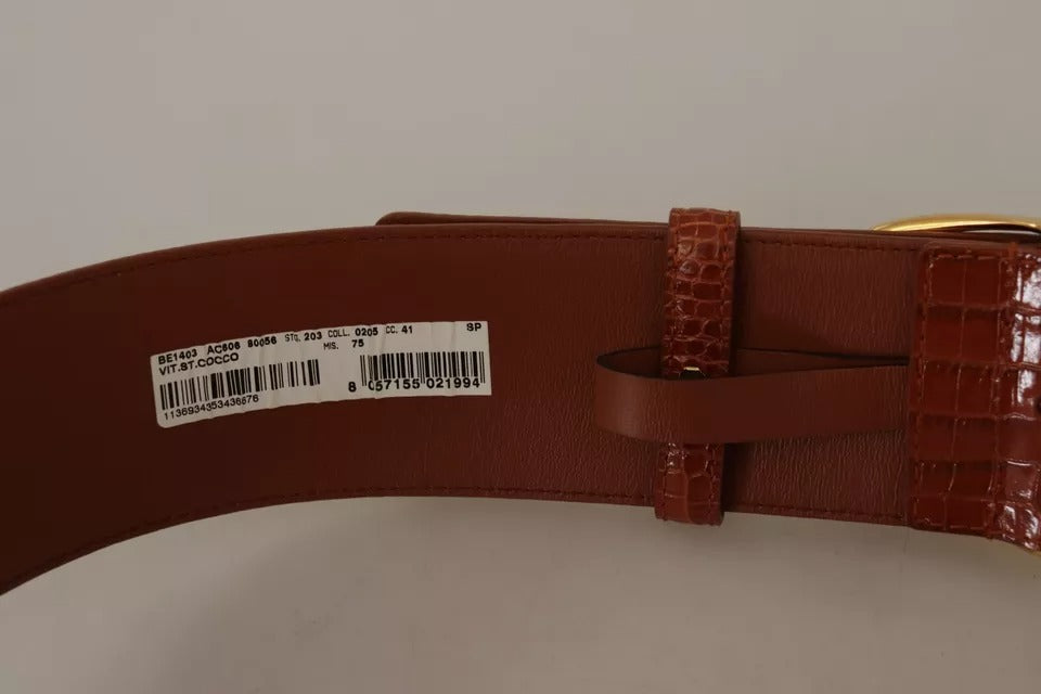 Brown Wide Waist Design Leather Gold Metal Buckle Belt