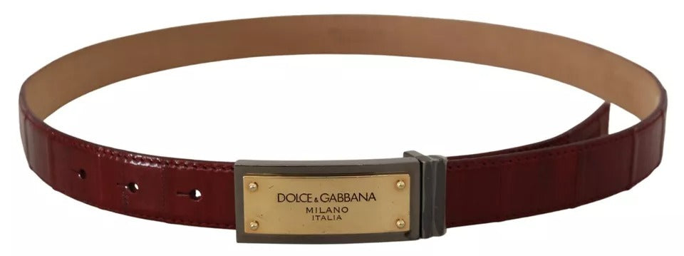 Brown Leather Gold Engraved Metal Buckle Belt