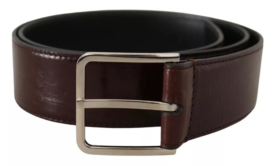 Dark Brown Leather Logo Engraved Metal Buckle Belt