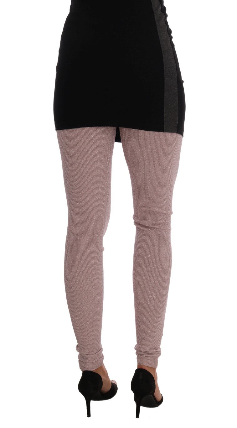 Elegant Pink Mid-Waist Stretch Pants