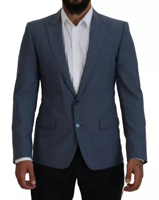 Blue Wool Stretch Slim Fit Jacket Blazer