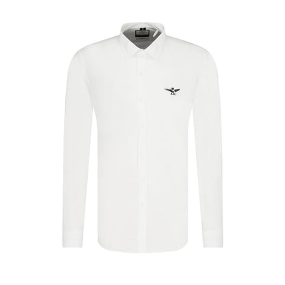 Slim Fit White Cotton Shirt with Eagle Logo