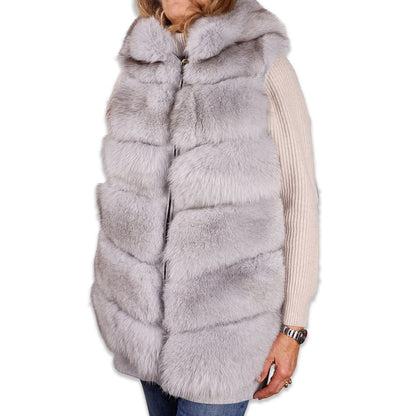 Sleeveless Luxury Wool Coat with Fox Fur Trim