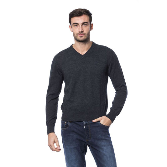 Gray Merino Wool Men Sweater