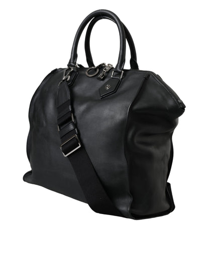 Black Washed Calfskin Biker Style Shopper Bag