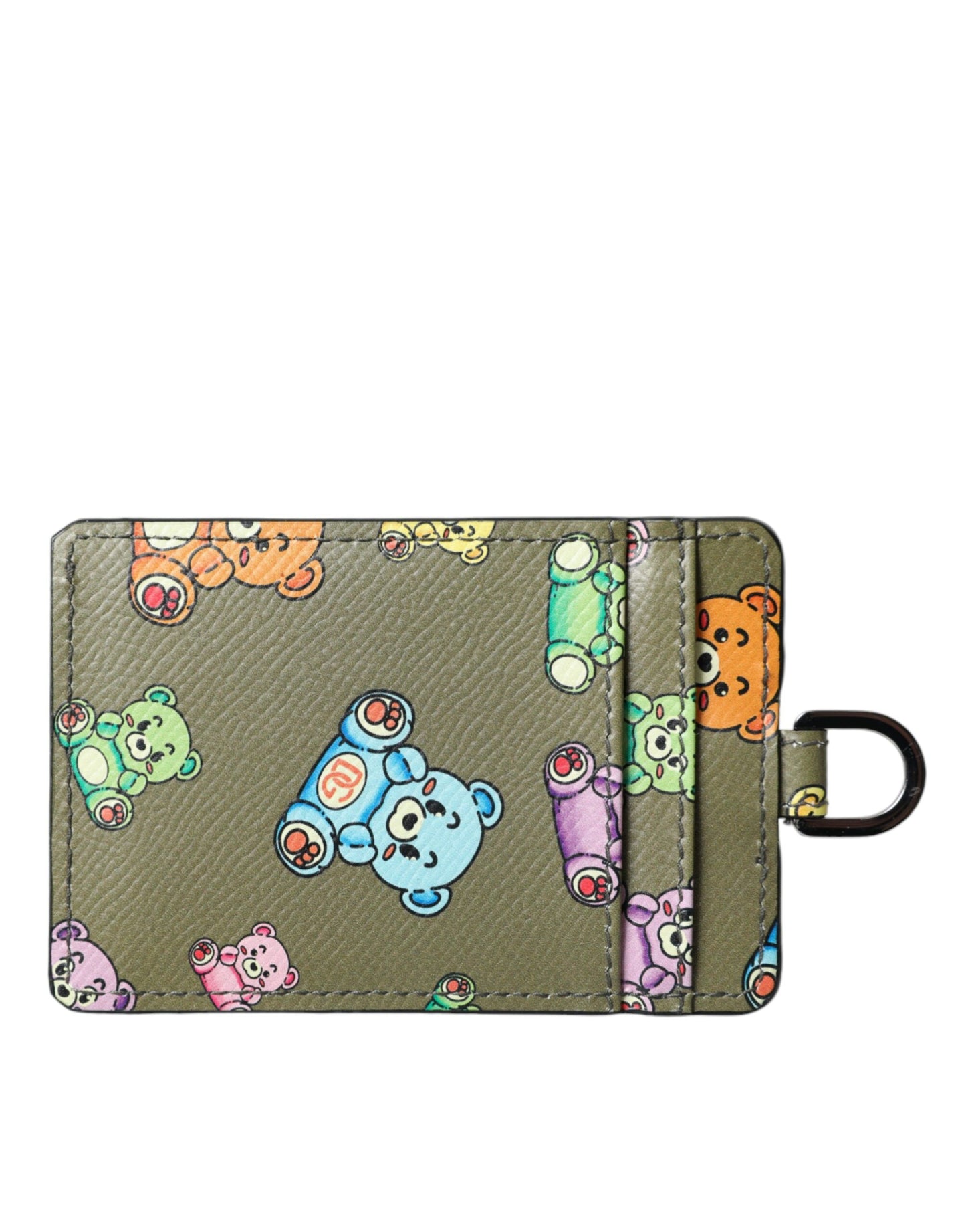 Army Green Teddy Bear Leather Women Card Holder Wallet