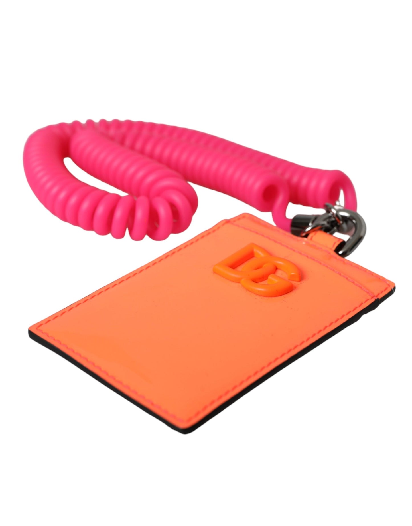 Orange Pink Leather DG Logo Neck Strap Card Holder Wallet