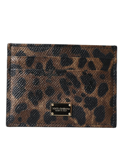 Brown Leather Leopard Logo Plaque Women Cardholder Wallet