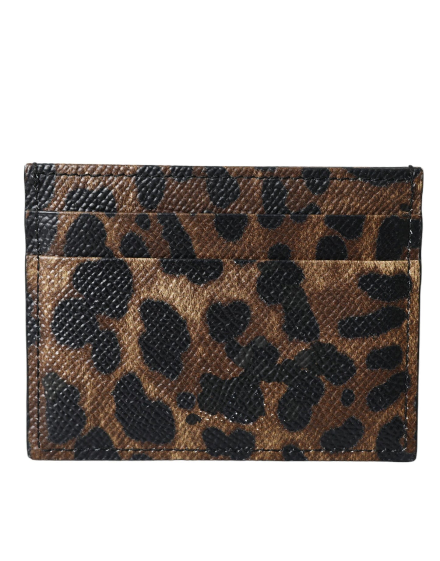 Brown Leather Leopard Logo Plaque Women Cardholder Wallet