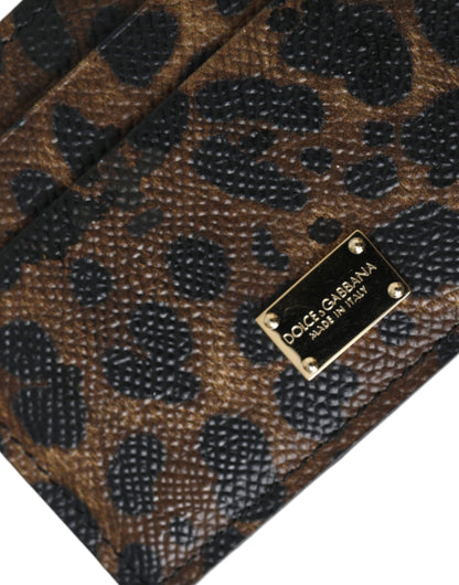 Brown Leather Leopard Logo Plaque Women Cardholder Wallet