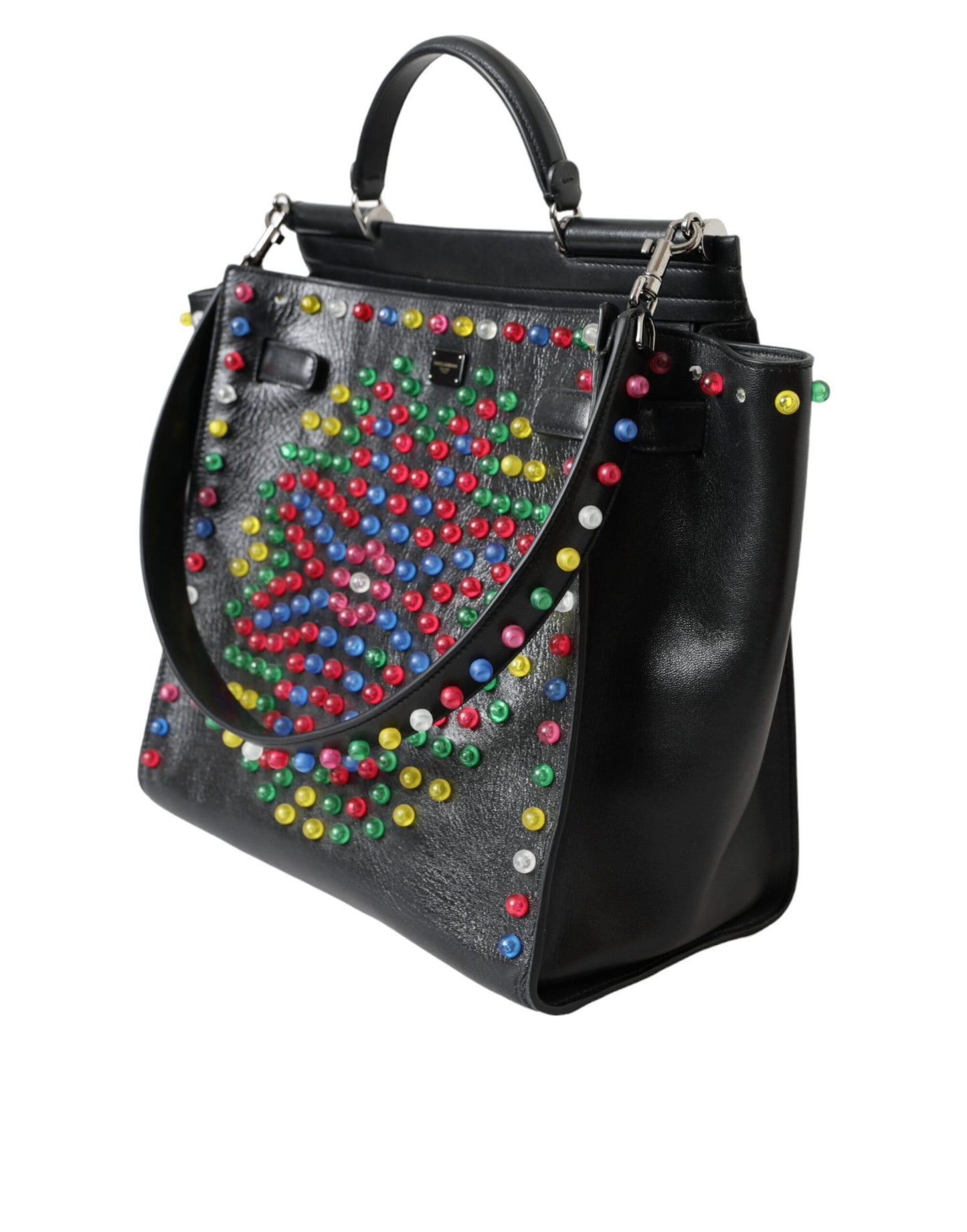 Black SICILY Leather LED Top Handle Shoulder Bag