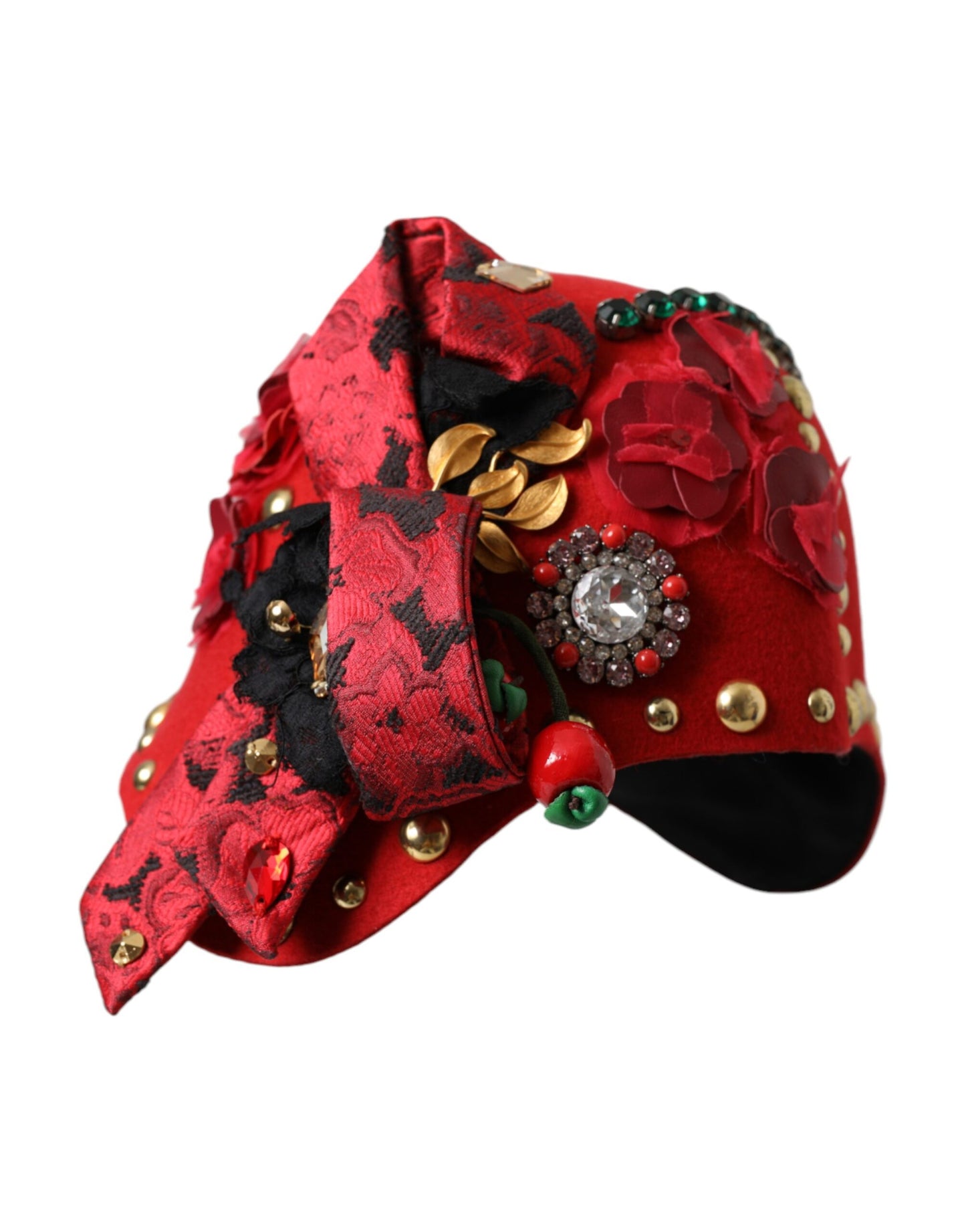 Red Crystal Gold Roses Brooch Embellished Hat