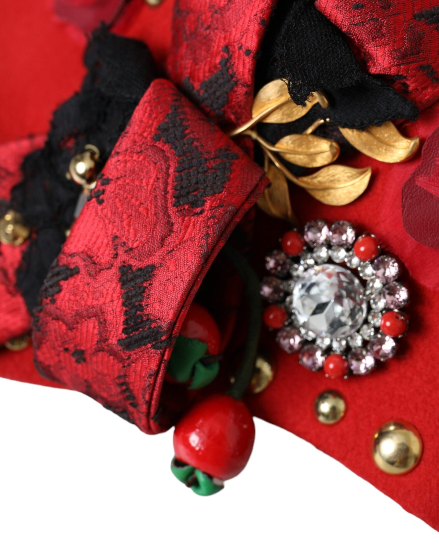 Red Crystal Gold Roses Brooch Embellished Hat