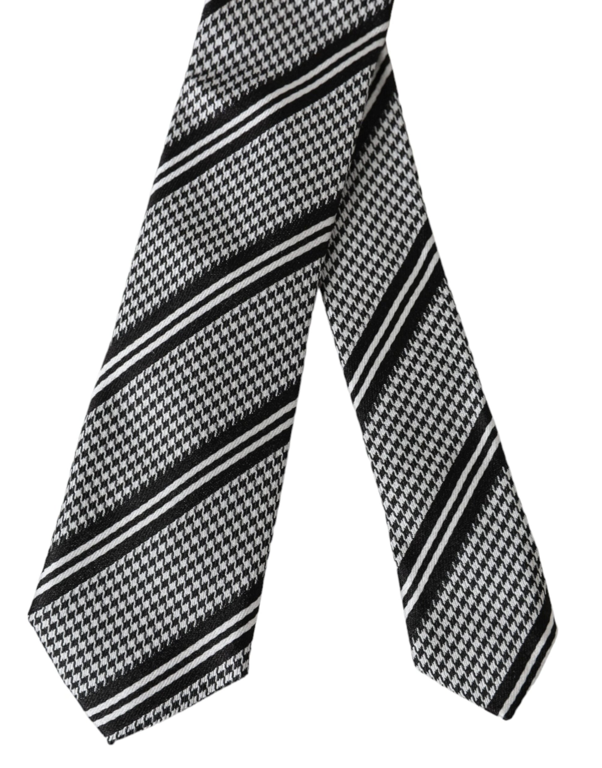 Black White Stripes Silk Adjustable Tie