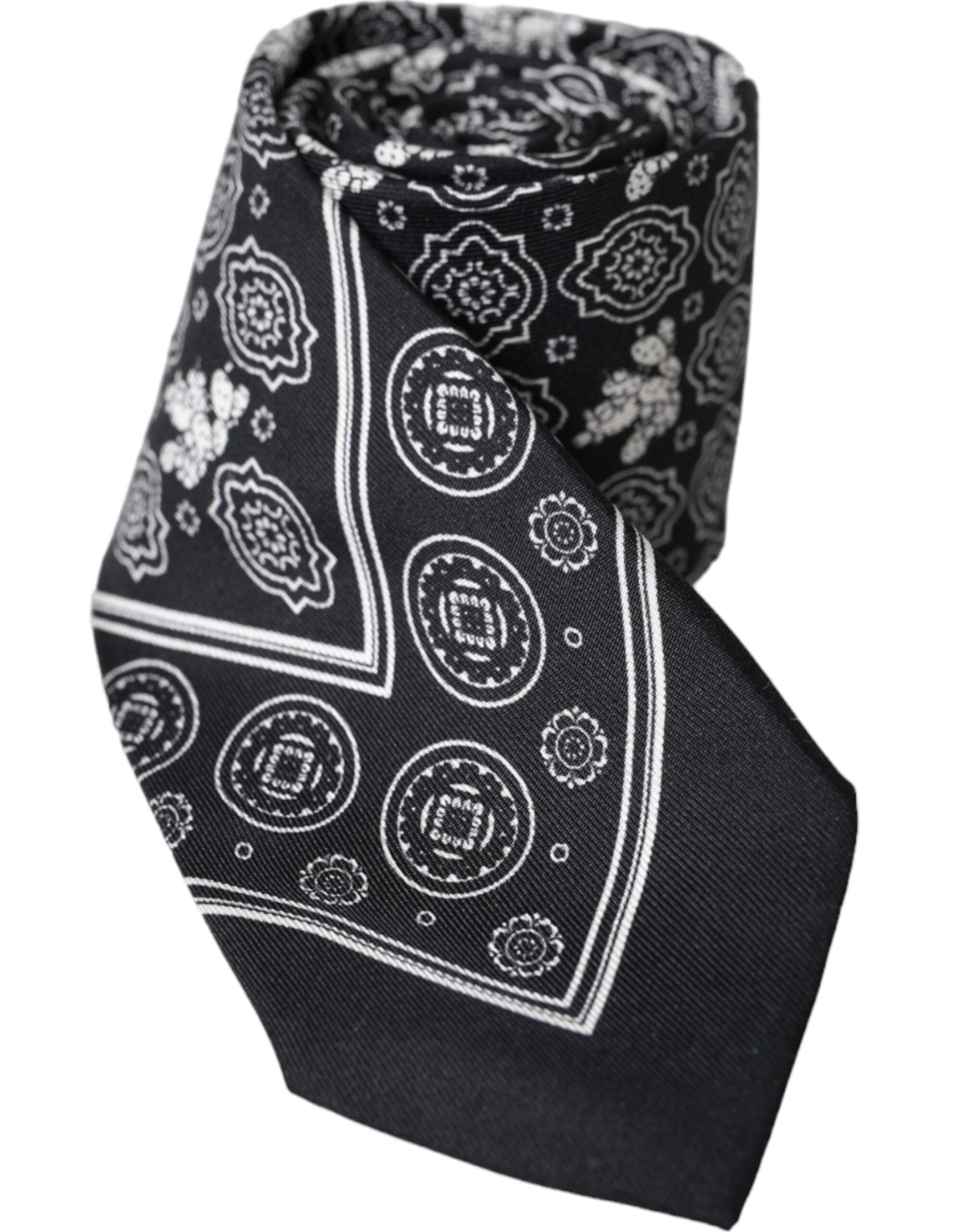 Black Patterned 100%Silk Adjustable Tie