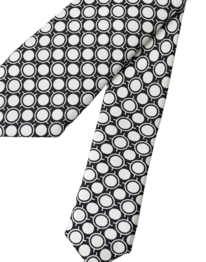 White Circles 100% Silk Adjustable Tie