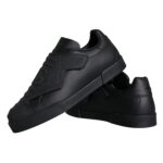 Black Leather Slip On Low Top Sneakers Shoes