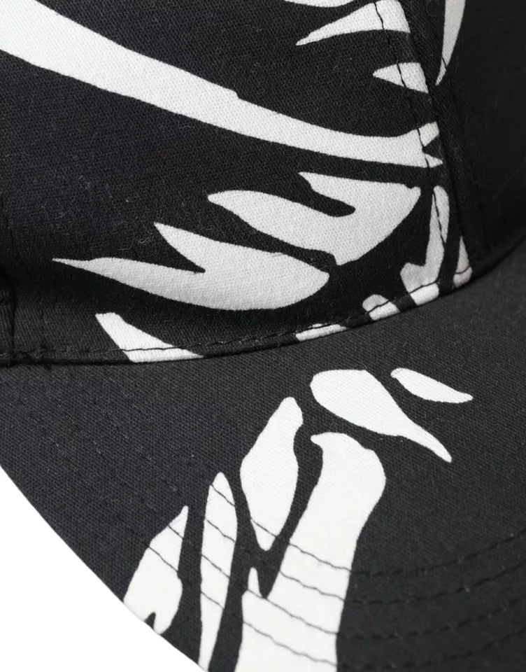 Black Cotton Leaf Print Baseball Hat