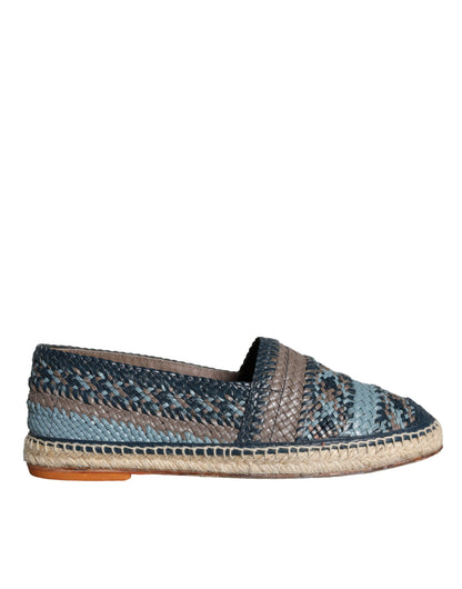 Blue Gray Woven Leather Buffalo Espadrille Shoes