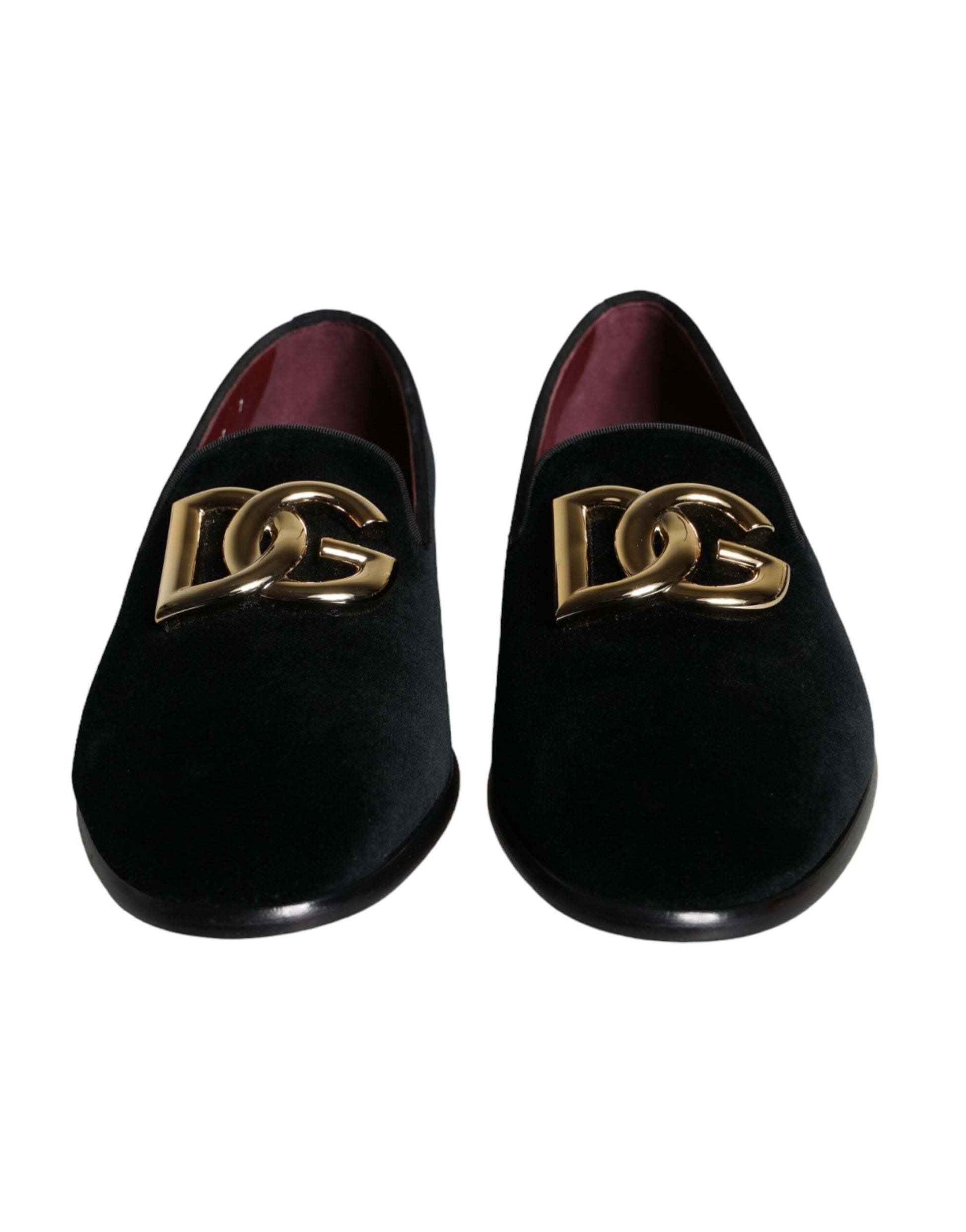 Black Velvet Cotton Logo Loafers Dress Shoes