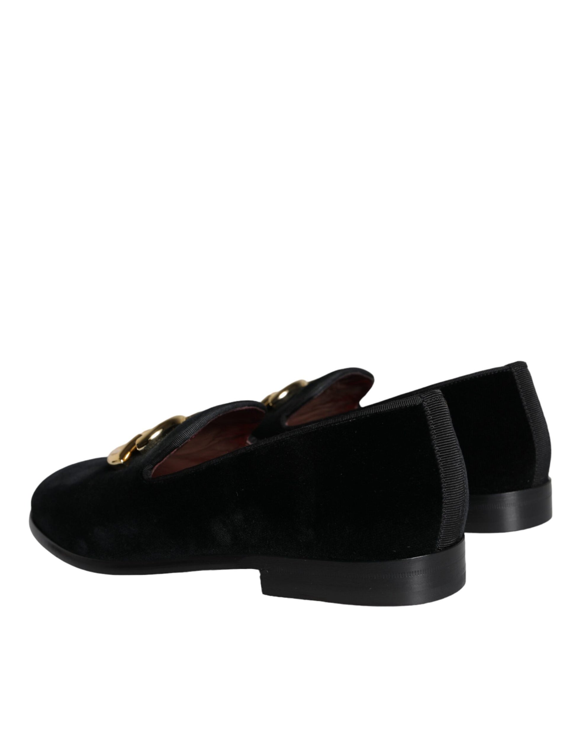 Black Velvet Cotton Logo Loafers Dress Shoes