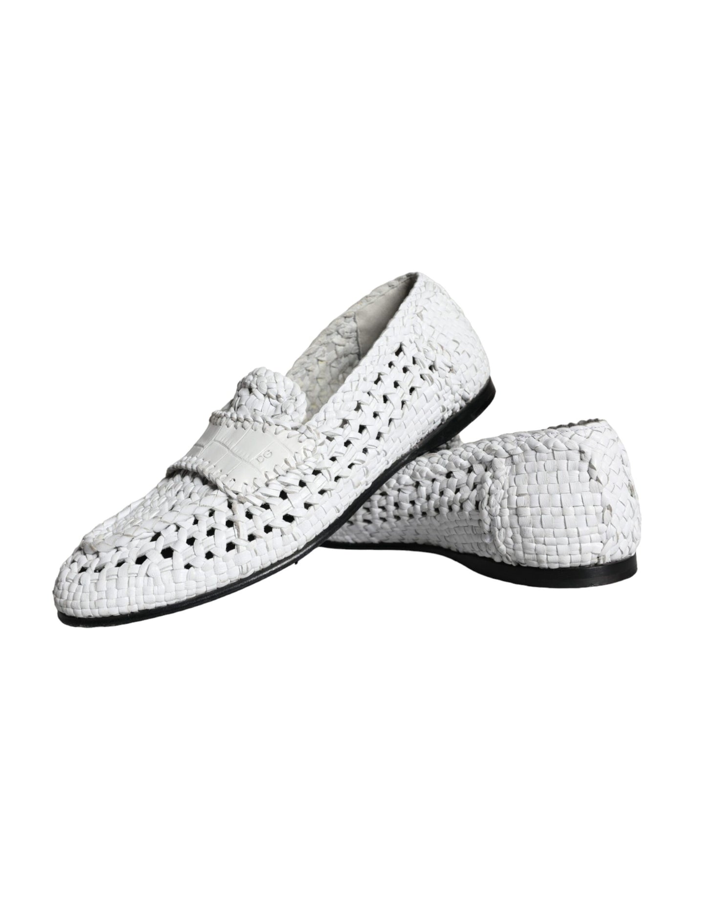 White Woven Leather Slip On Loafers Men Shoes