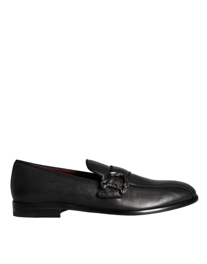 Black Leather Logo Loafers Men Dress Shoes