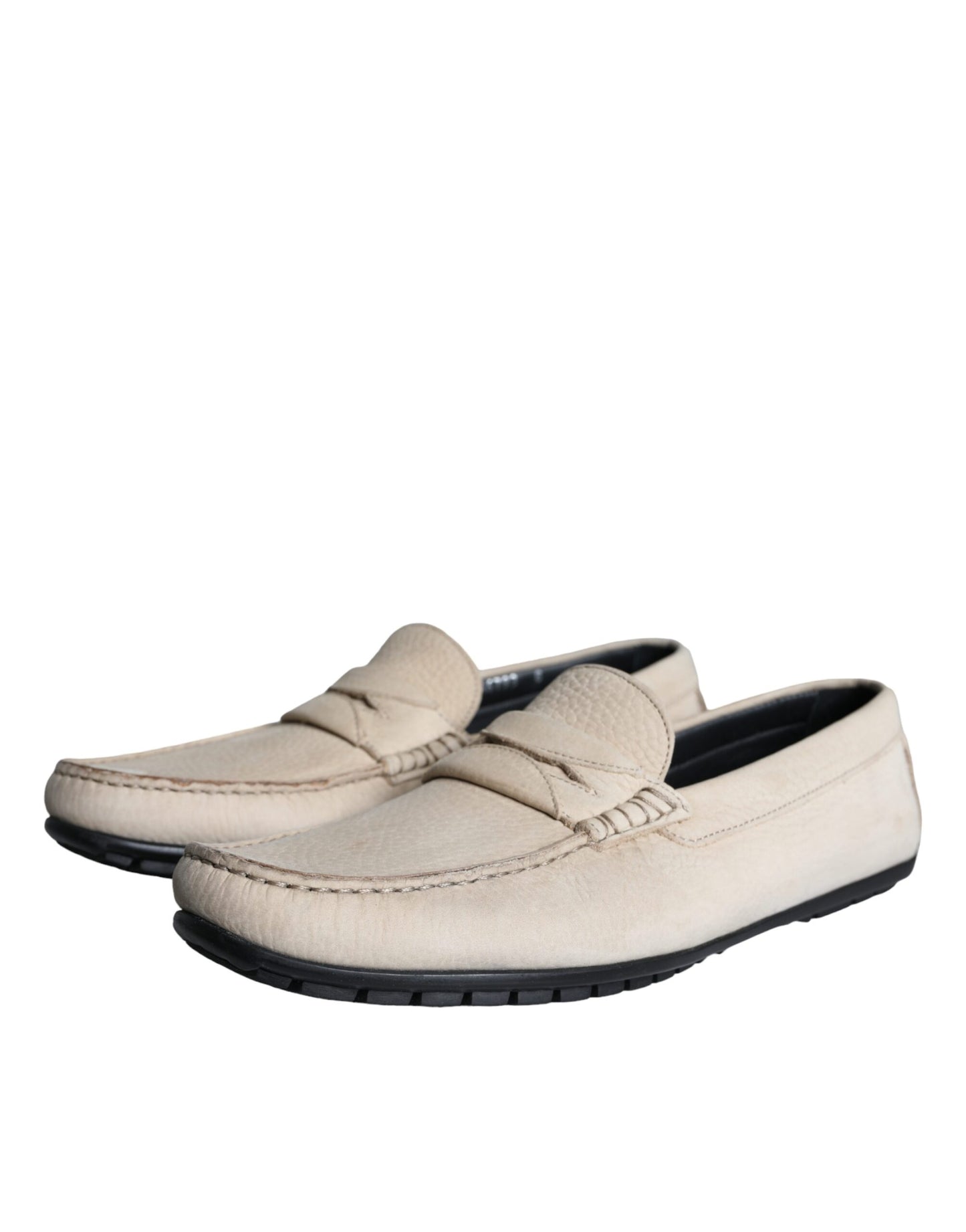 Beige Leather Slip Mocassin Loafers Men Shoes