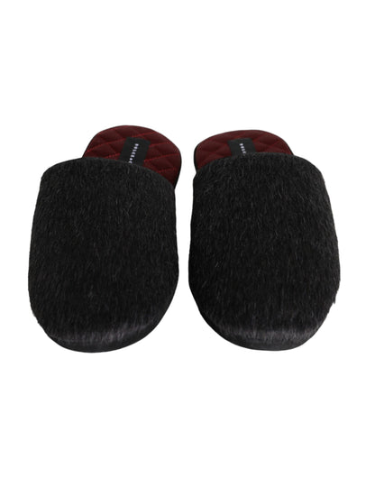 Black Faux Fur Slides Slippers Slip On Shoes