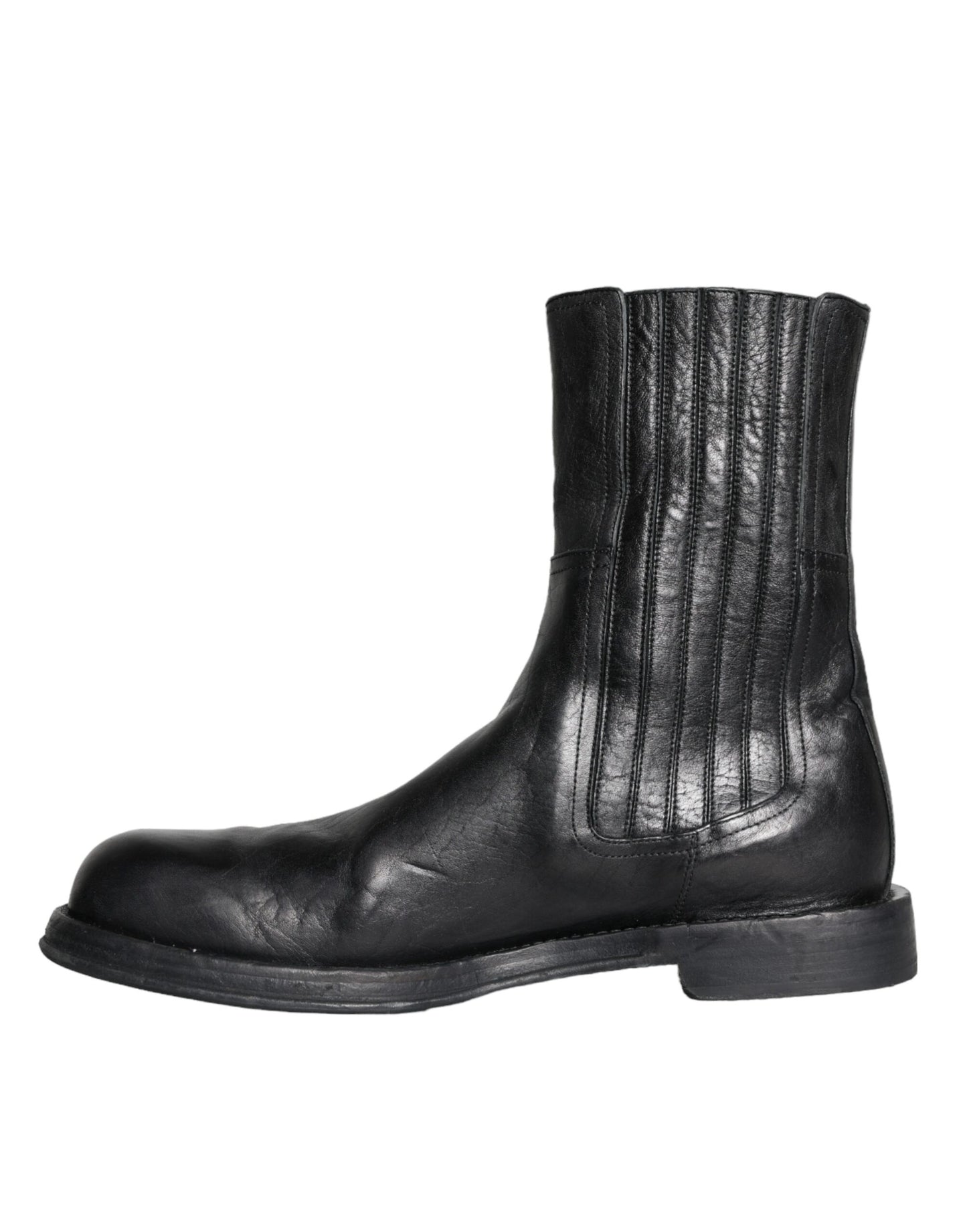 Black Horse Leather Mid Calf Boots Men Shoes