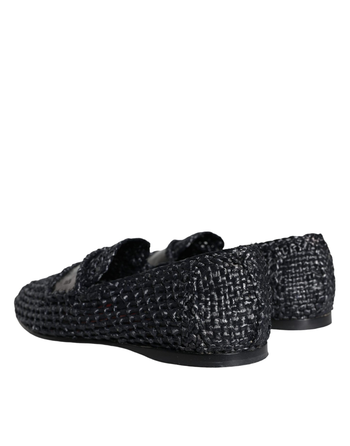 Black Woven Raffia Slip On Loafers Men Shoes