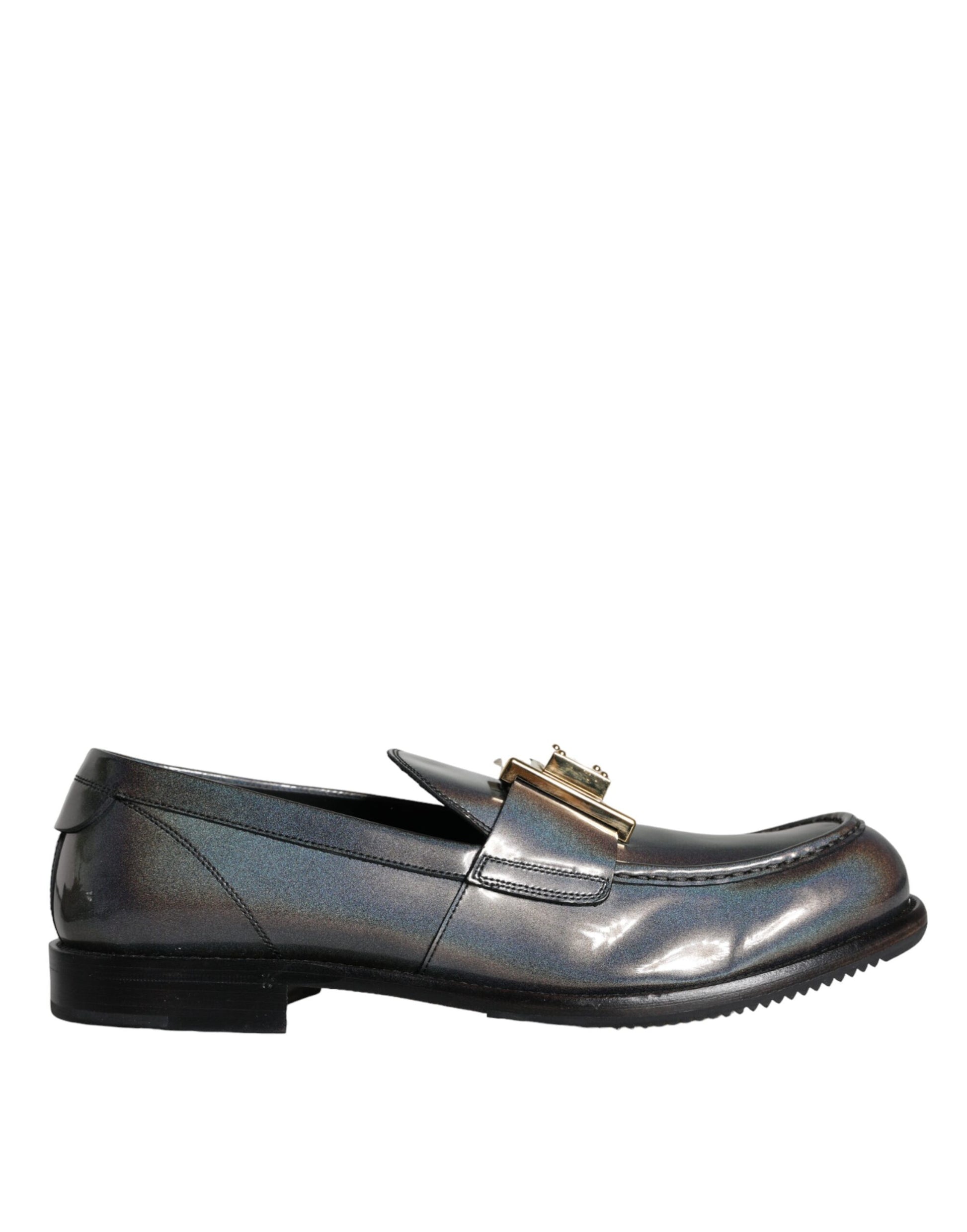 Silver Leather Logo Plaque Slip On Men Loafers Shoes