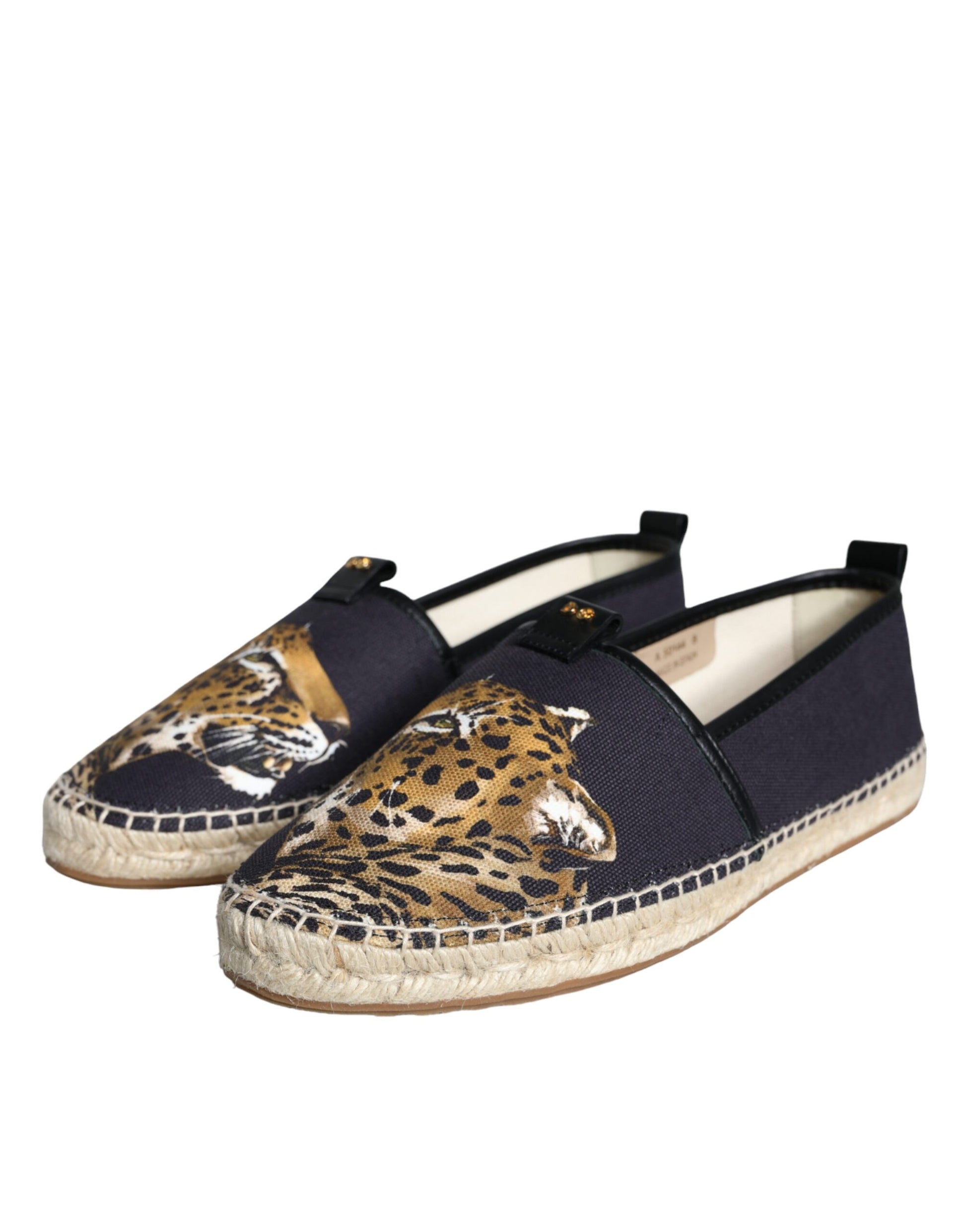 Black Cotton Leopard Slip On Espadrilles Shoes