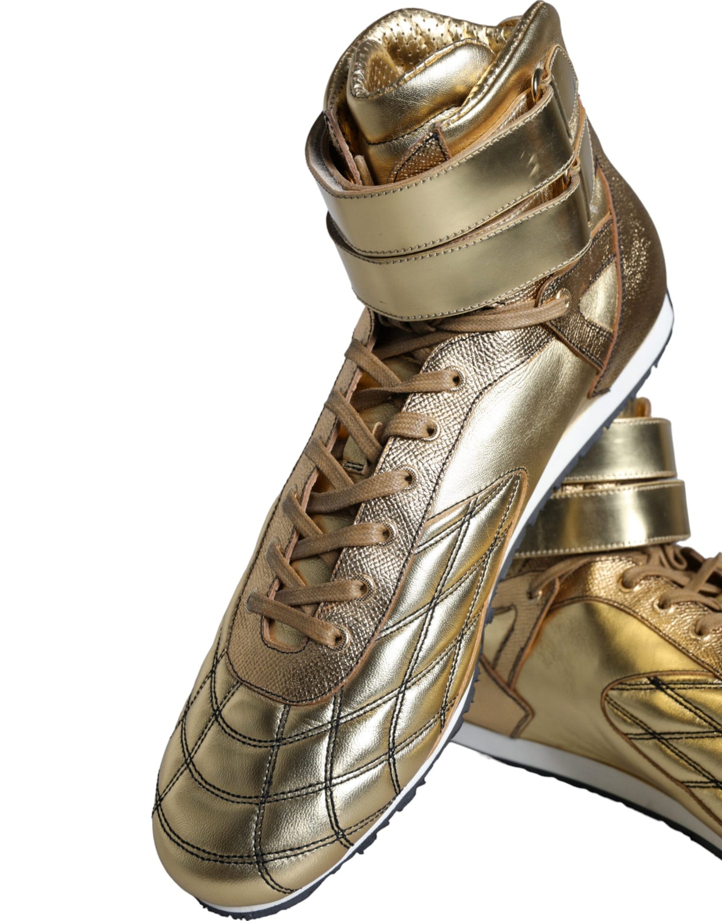 Gold Leather Sartoria High Top Sneakers Shoes