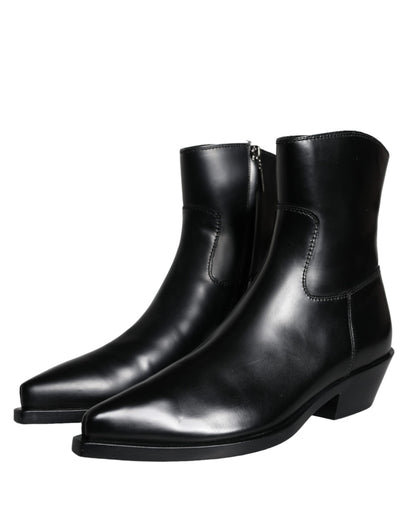 Black Leather Ankle Boots Booties Shoes