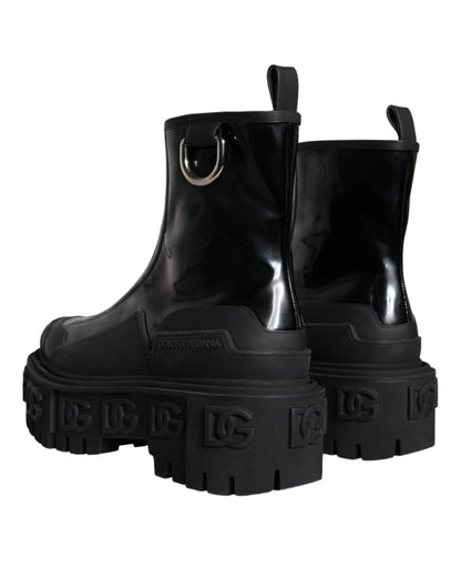 Black Leather Rubber Logo Ankle Boots Shoes