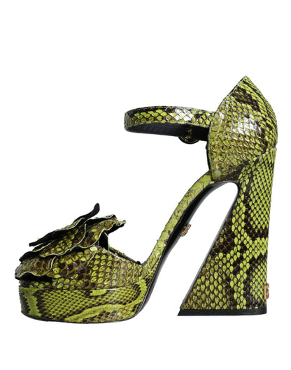 Green Exotic Leather Ankle Strap Heels Sandals Shoes