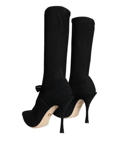 Black Stiletto Heels Mid Calf Boots Shoes