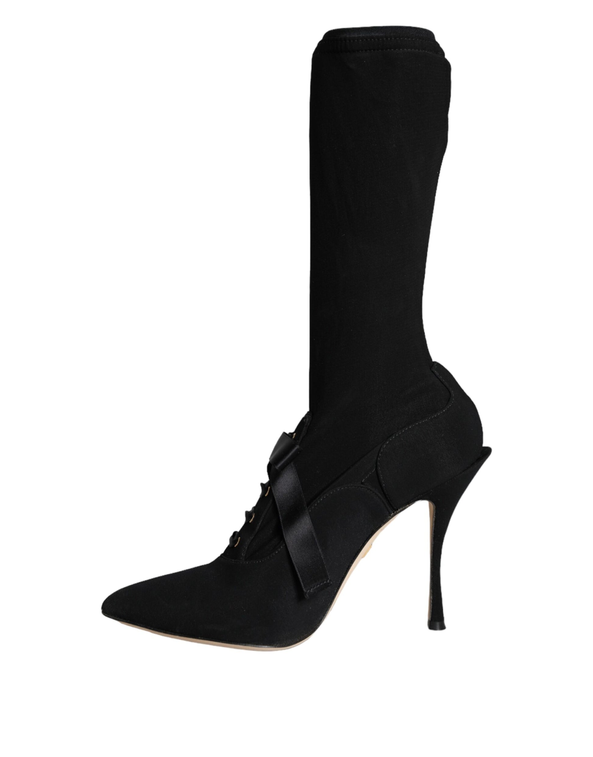 Black Stiletto Heels Mid Calf Boots Shoes