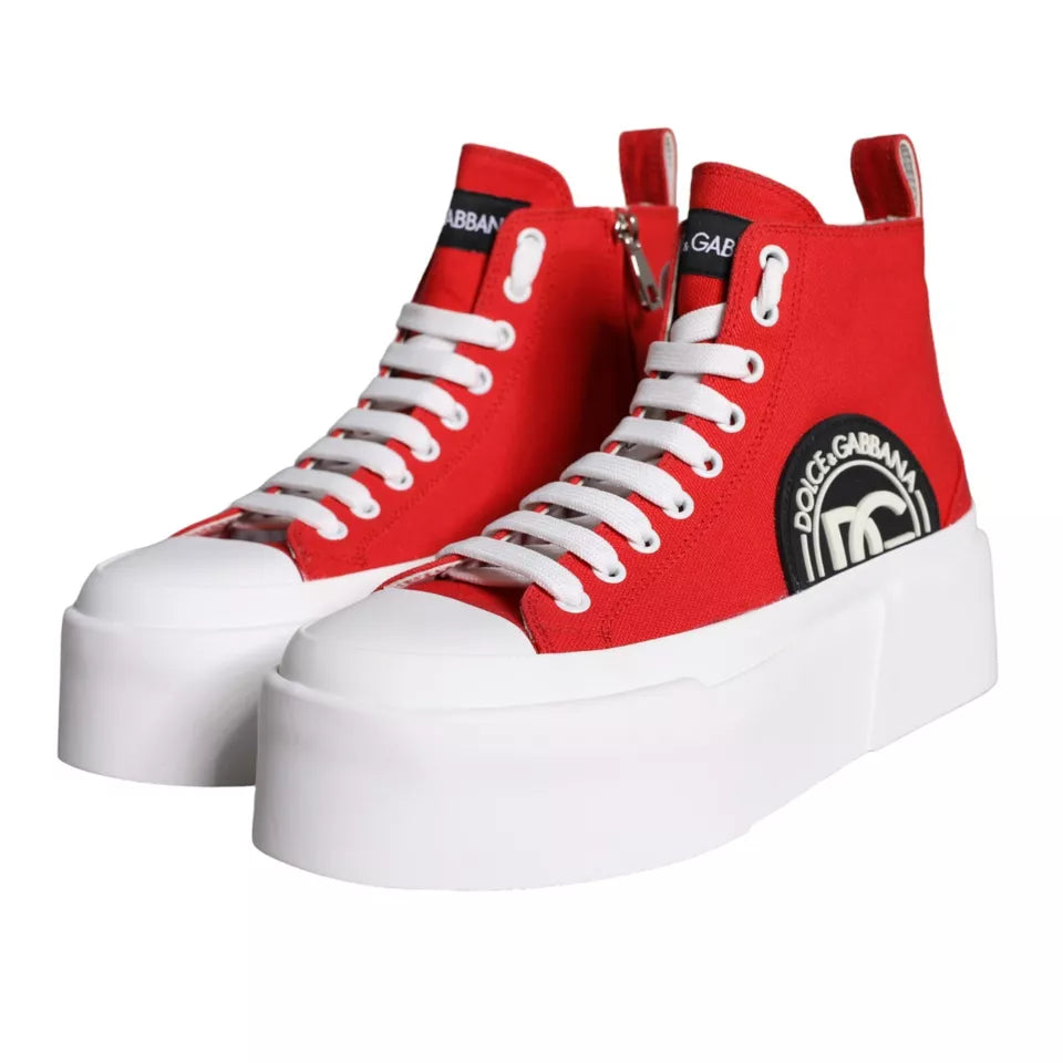 Red White Canvas Logo Sneakers Boots Shoes