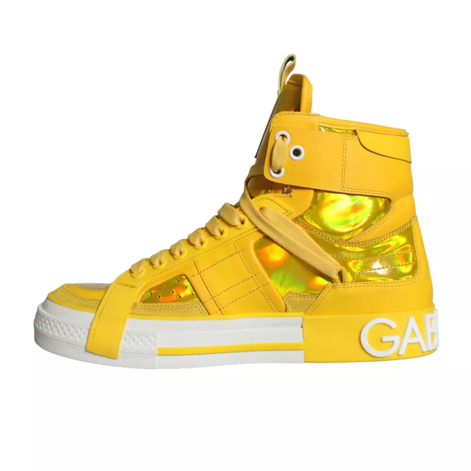 Yellow White Leather High Top Sneakers Shoes