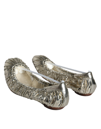 Silver Patent Leather Scrunch Ballet Flats Shoes