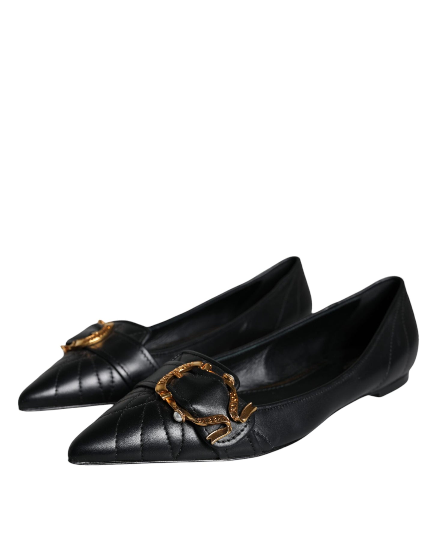 Black Devotion Leather Pointy Flats Shoes