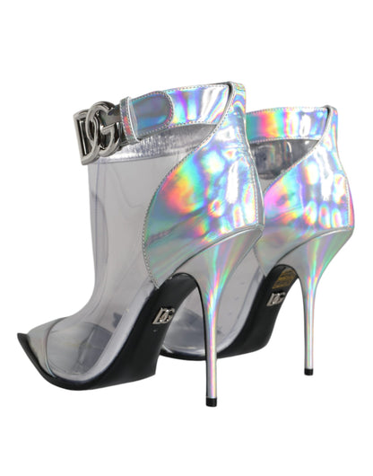 Silver Iridescent PVC Pointed Short Boots Shoes