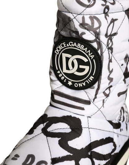 White Padded Logo Print Mid Calf Boots Shoes