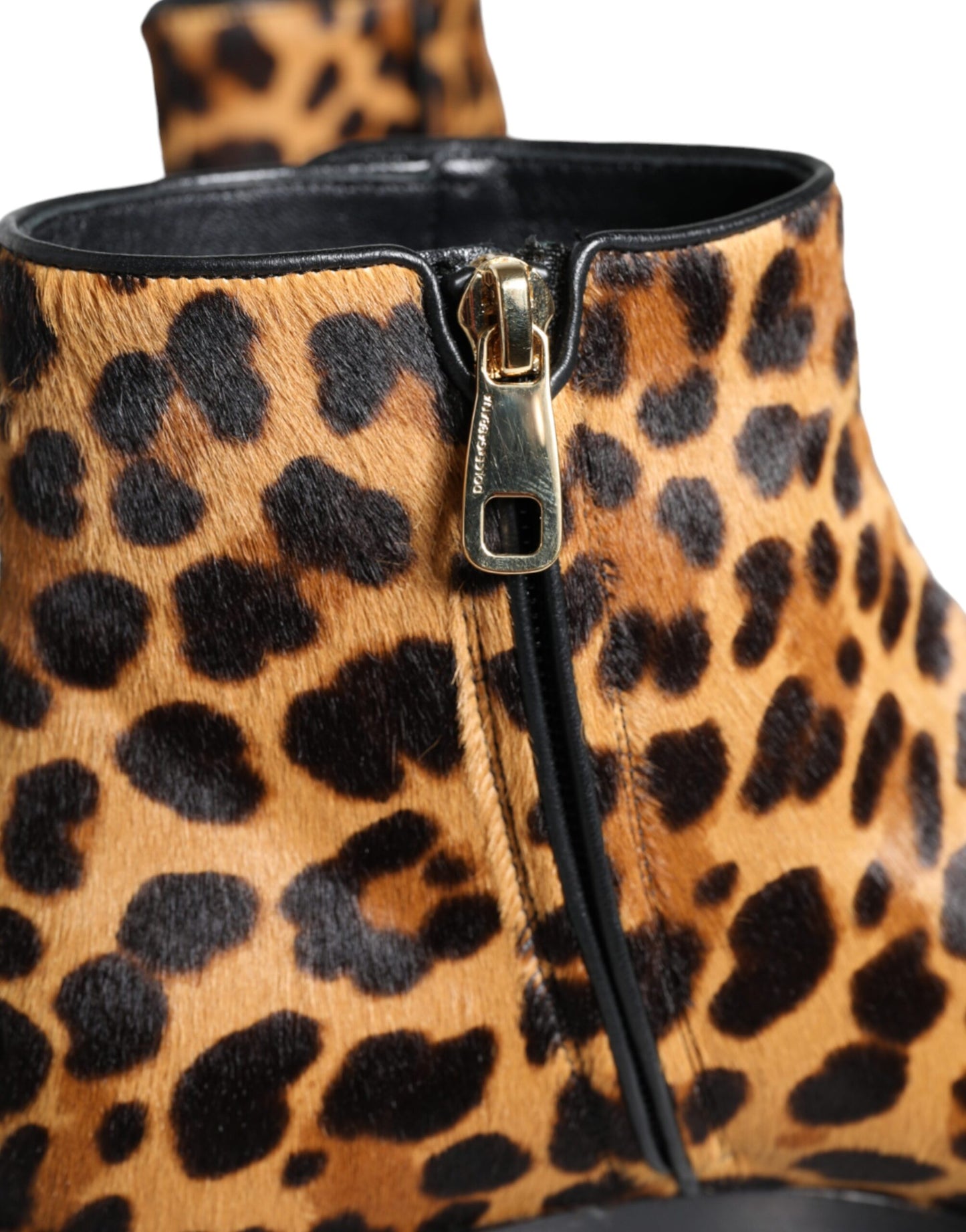 Brown Leopard Calf Fur Ankle Boots Shoes